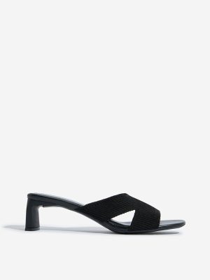 LUNA BLU Black Knitted Heel Sandals
