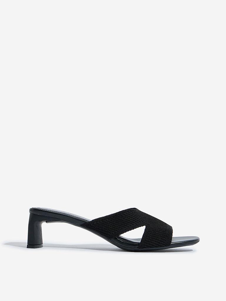 LUNA BLU Black Knitted Heel Sandals