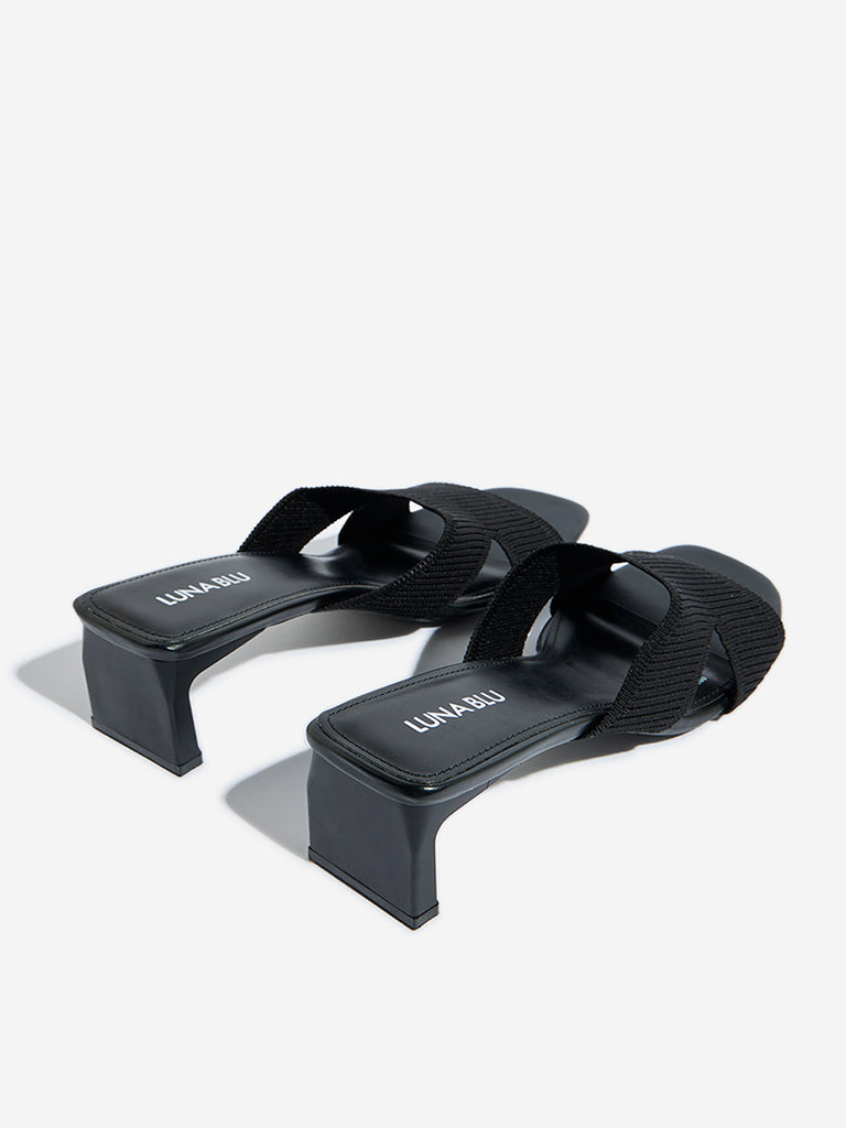 LUNA BLU Black Knitted Heel Sandals - Image 3