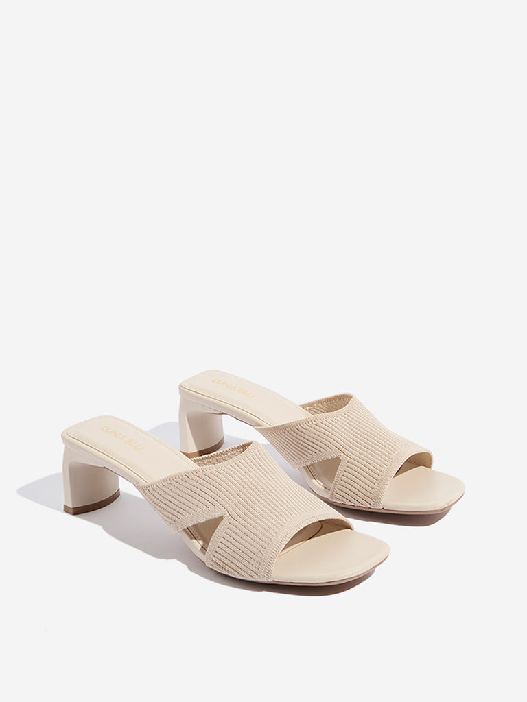 LUNA BLU Ivory Cut-Out Detailed Knitted Heel Sandals - Image 2