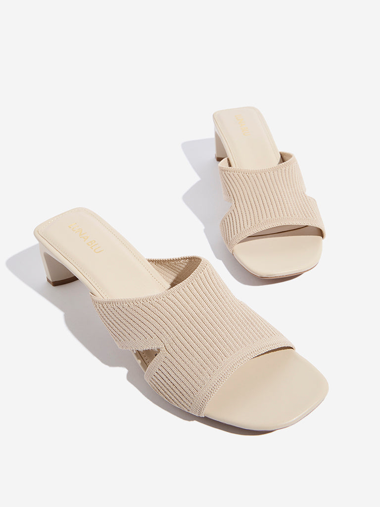 LUNA BLU Ivory Cut-Out Detailed Knitted Heel Sandals - Image 3