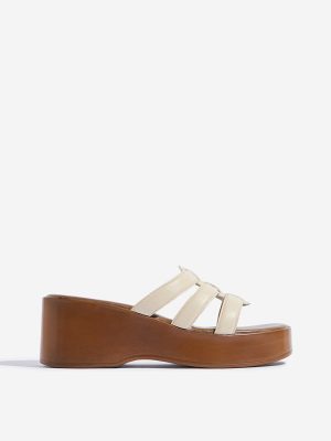 LUNA BLU Ivory Multi-Strap Wedge Heel Sandals