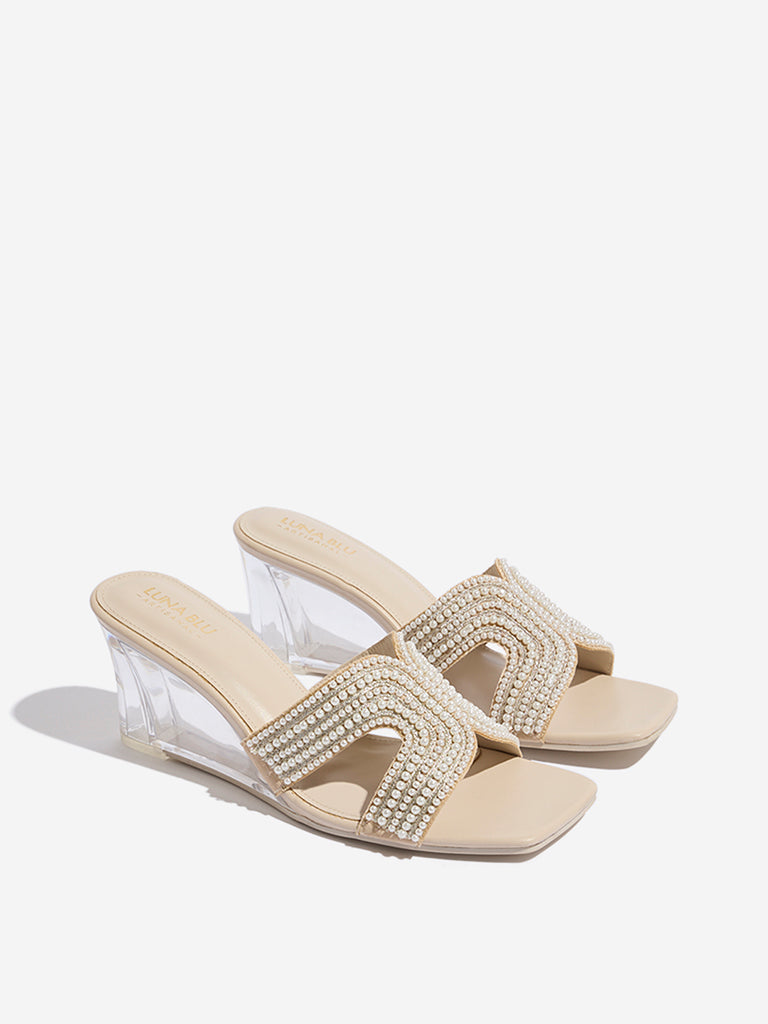 LUNA BLU Ivory Pearlescent Wedge-Heel Sandals - Image 2