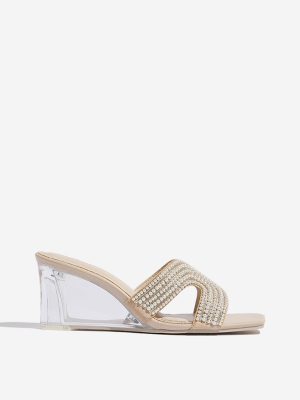 LUNA BLU Ivory Pearlescent Wedge-Heel Sandals