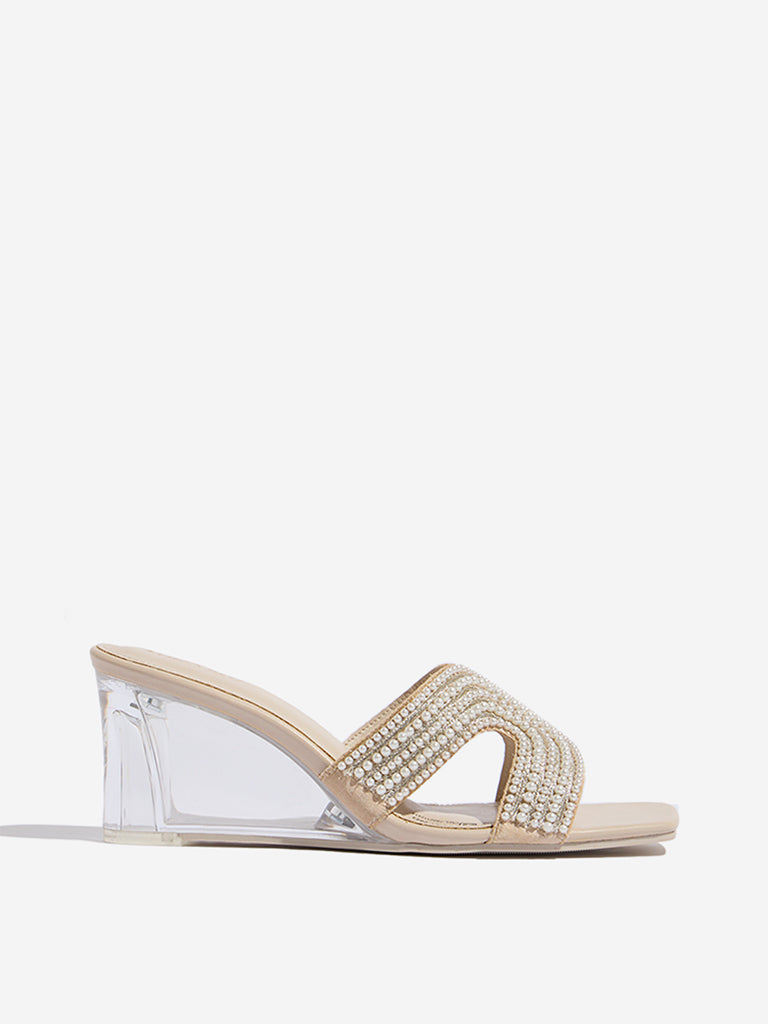 LUNA BLU Ivory Pearlescent Wedge-Heel Sandals