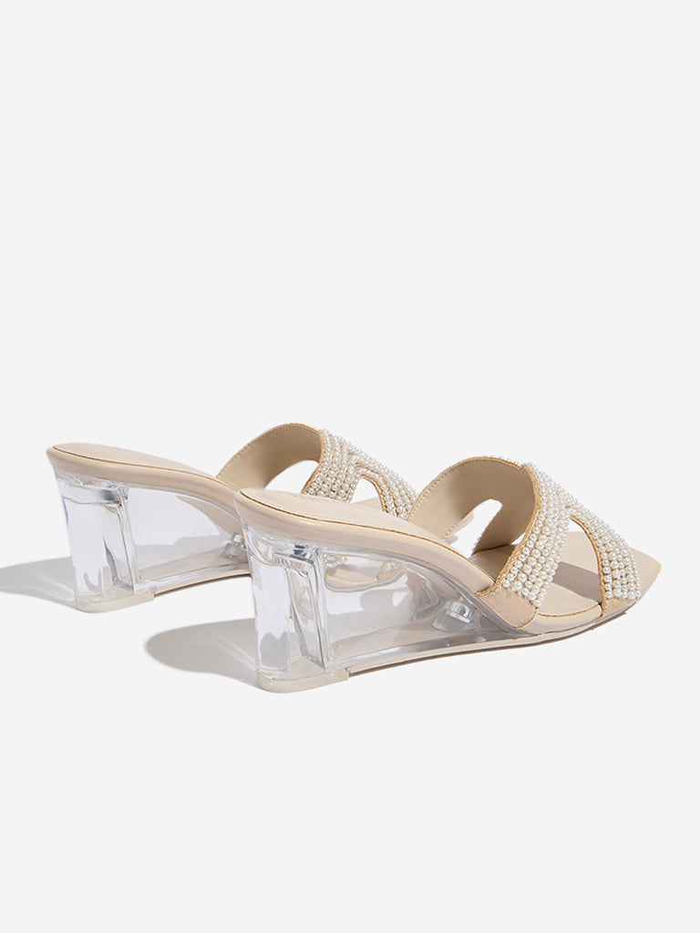 LUNA BLU Ivory Pearlescent Wedge-Heel Sandals - Image 3