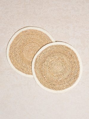 Westside Home White and Natural Braided Jute Placemats (Set of 2)