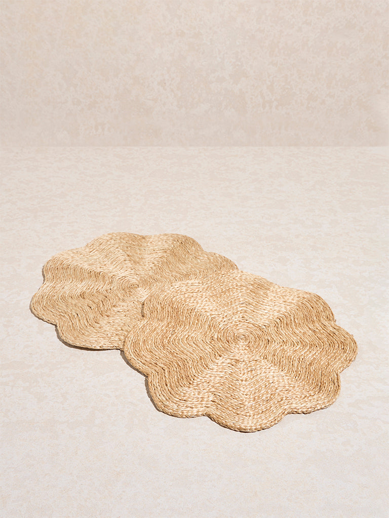 Westside Home Beige Jute Floral Design Placemats (Set of 2) - Image 2