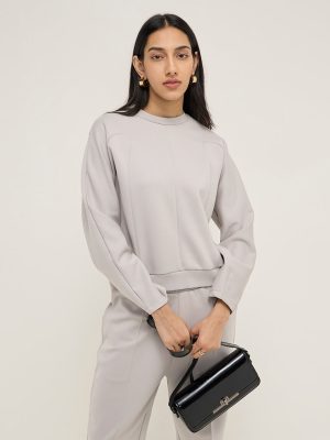 LOV Grey Solid Cotton-Blend Sweatshirt