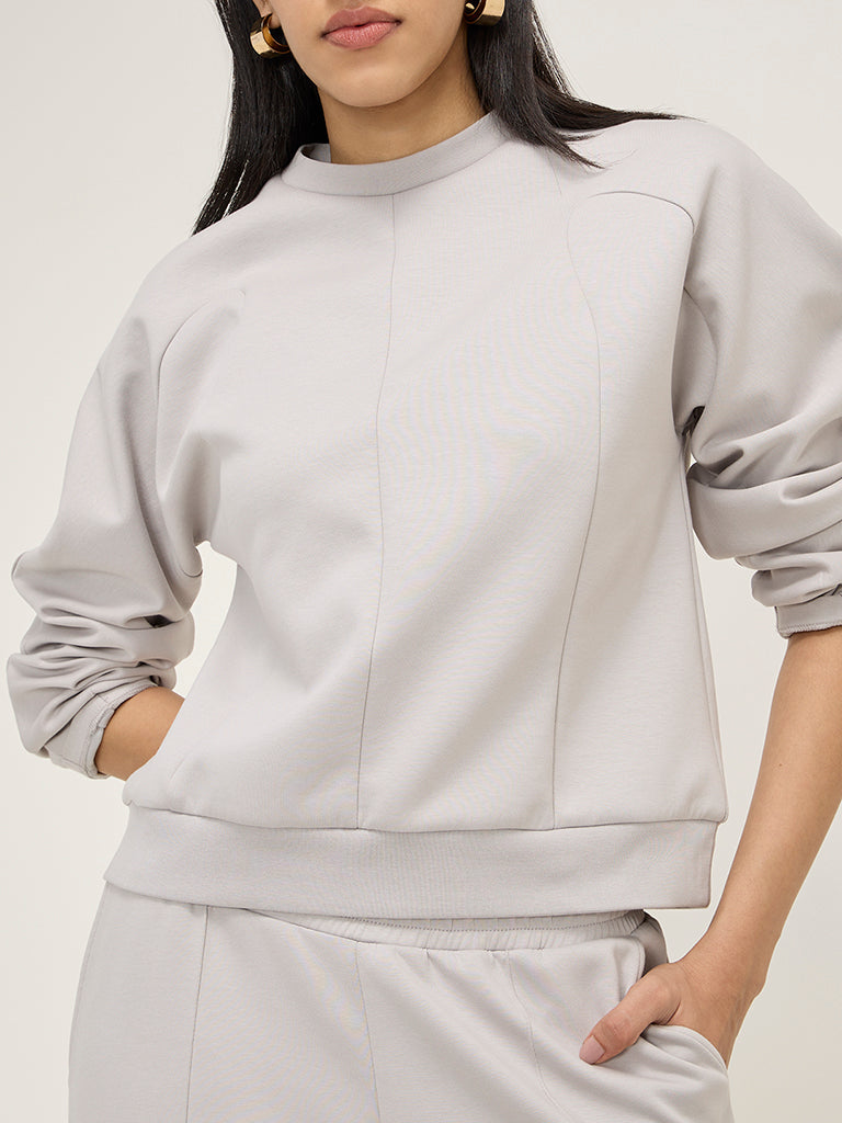 LOV Grey Solid Cotton-Blend Sweatshirt - Image 2