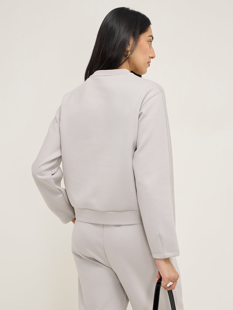 LOV Grey Solid Cotton-Blend Sweatshirt - Image 4