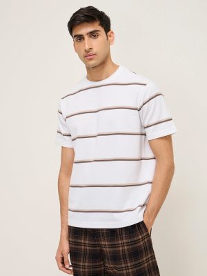 WES Lounge White Striped Relaxed-Fit Cotton-Blend T-Shirt