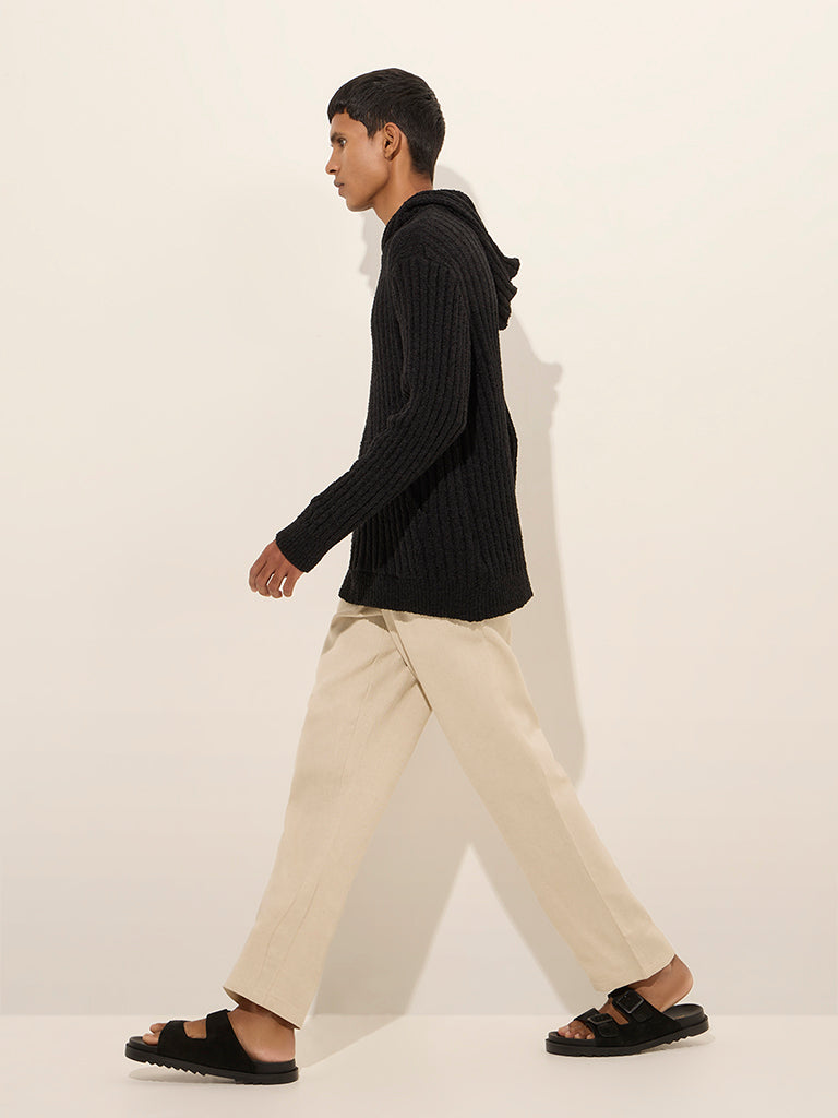 ETA Black Ribbed-Textured Relaxed-Fit Hoodie - Image 4