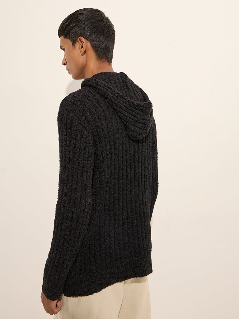 ETA Black Ribbed-Textured Relaxed-Fit Hoodie - Image 5