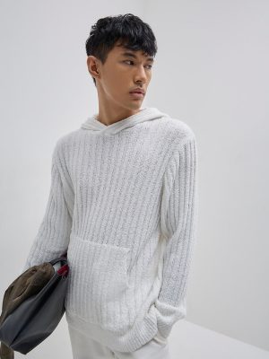 ETA White Ribbed-Textured Relaxed-Fit Hoodie