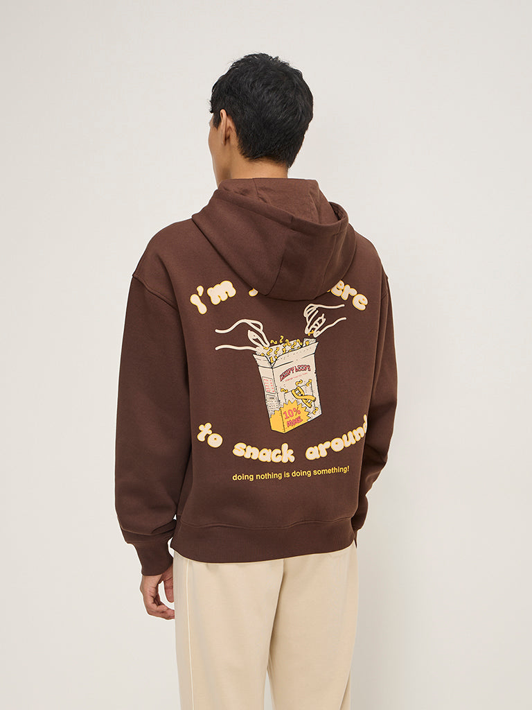 Nuon Brown Typographic Relaxed-Fit Cotton-Blend Sweatshirt - Image 4