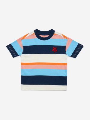 HOP Kids Multicolour Striped Cotton T-Shirt