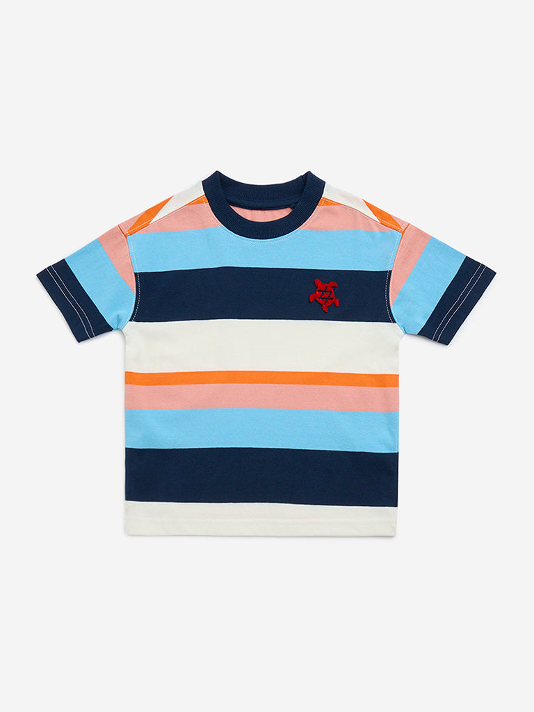 HOP Kids Multicolour Striped Cotton T-Shirt