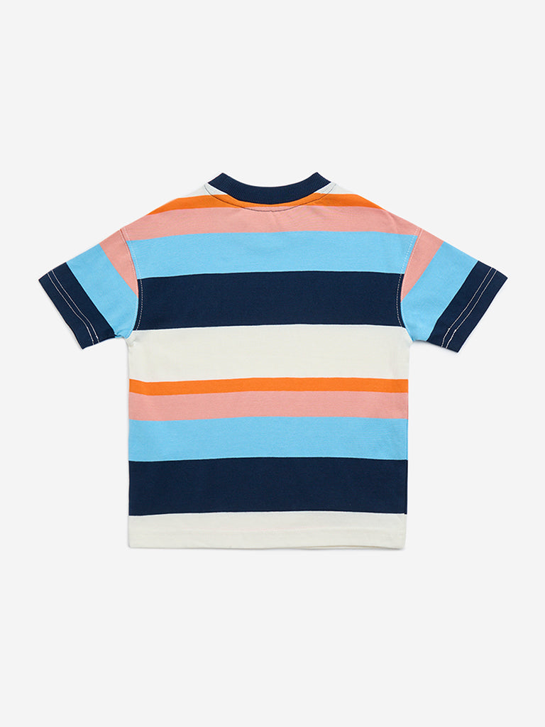 HOP Kids Multicolour Striped Cotton T-Shirt - Image 2