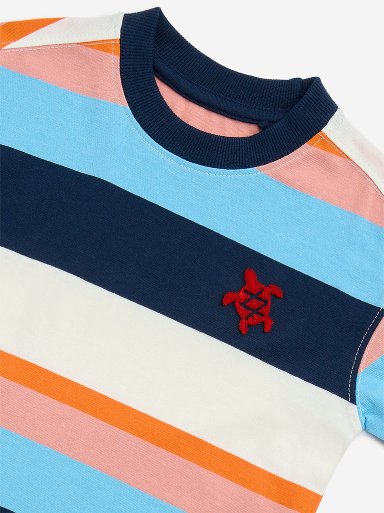 HOP Kids Multicolour Striped Cotton T-Shirt - Image 3
