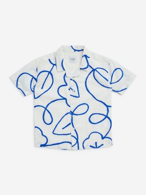 HOP Kids Off-White Embroidered Seersucker Cotton Shirt
