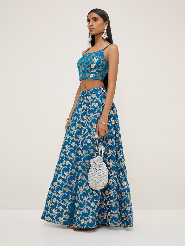 Vark Blue Brocade Design Blouse