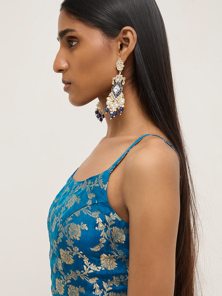 Vark Blue Brocade Design Blouse - Image 3