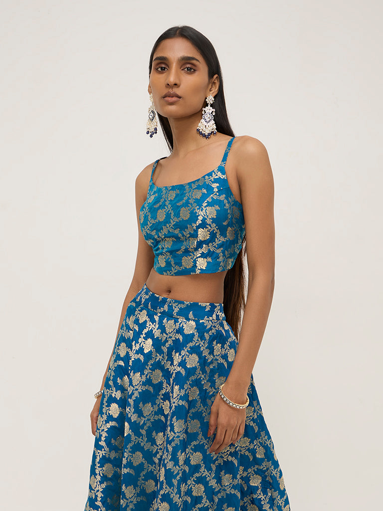 Vark Blue Brocade Design Blouse - Image 4