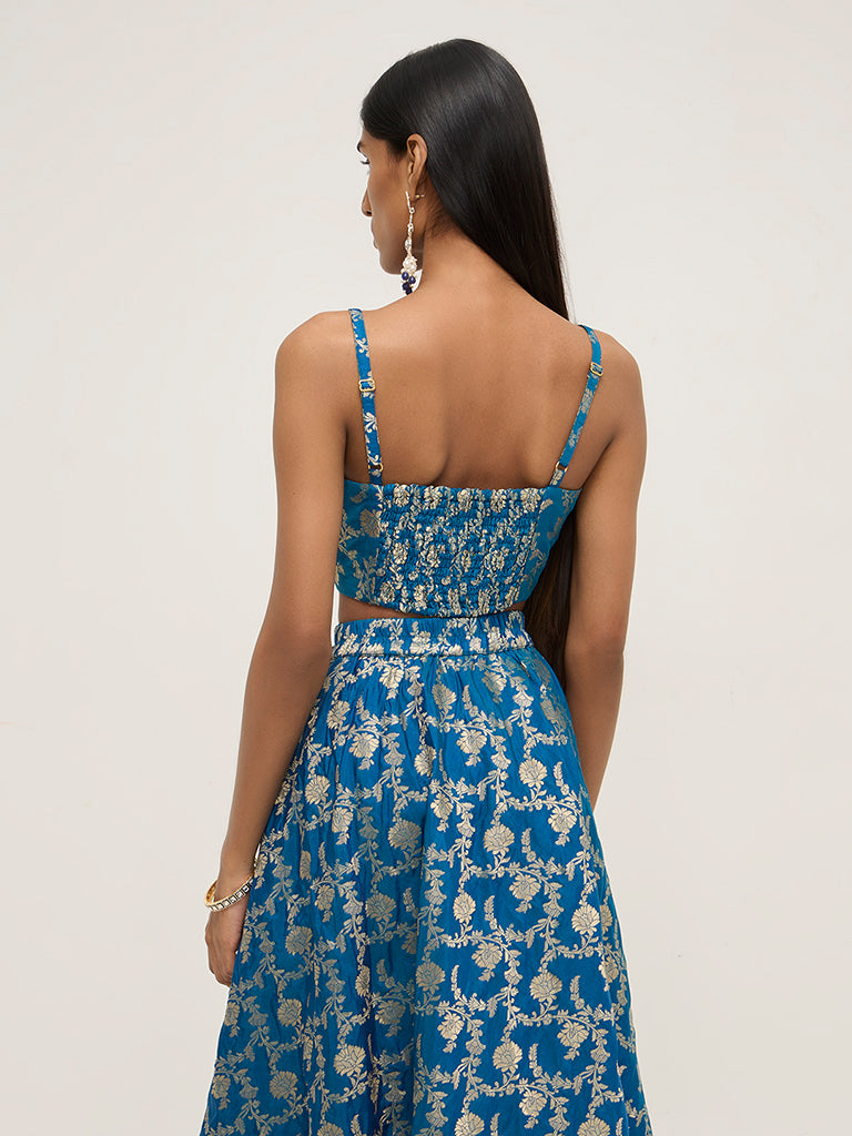 Vark Blue Brocade Design Blouse - Image 5