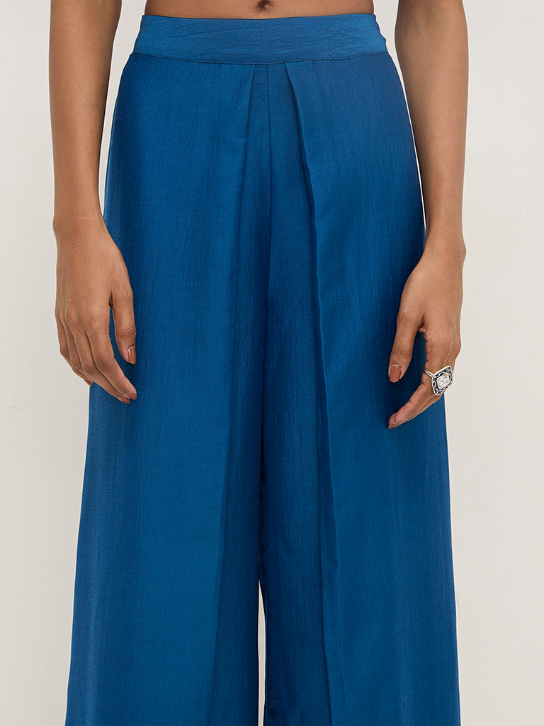 Vark Blue High-Rise Solid Palazzos - Image 5