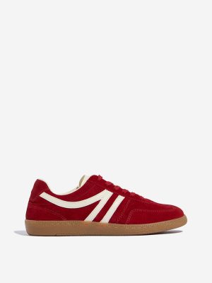 LUNA BLU Red Faux-Suede Lace-Up Sneakers
