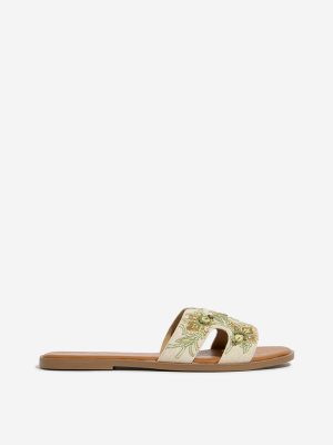LUNA BLU Sage Floral Embroidered Slides