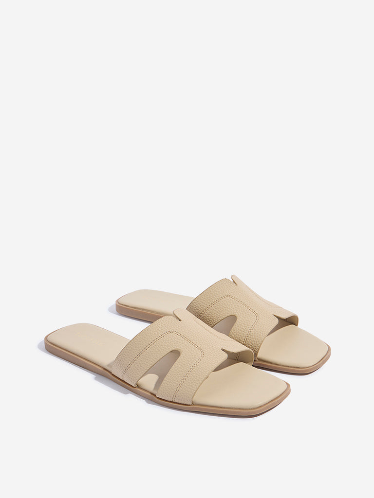 LUNA BLU Beige Embroidered Slides - Image 2