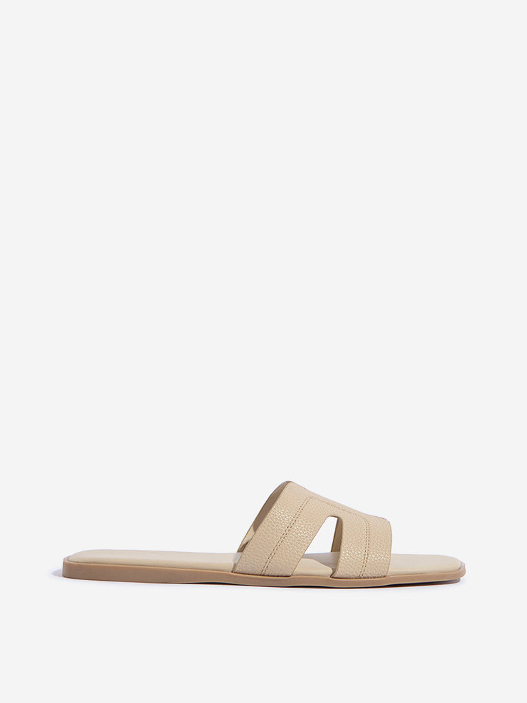 LUNA BLU Beige Embroidered Slides