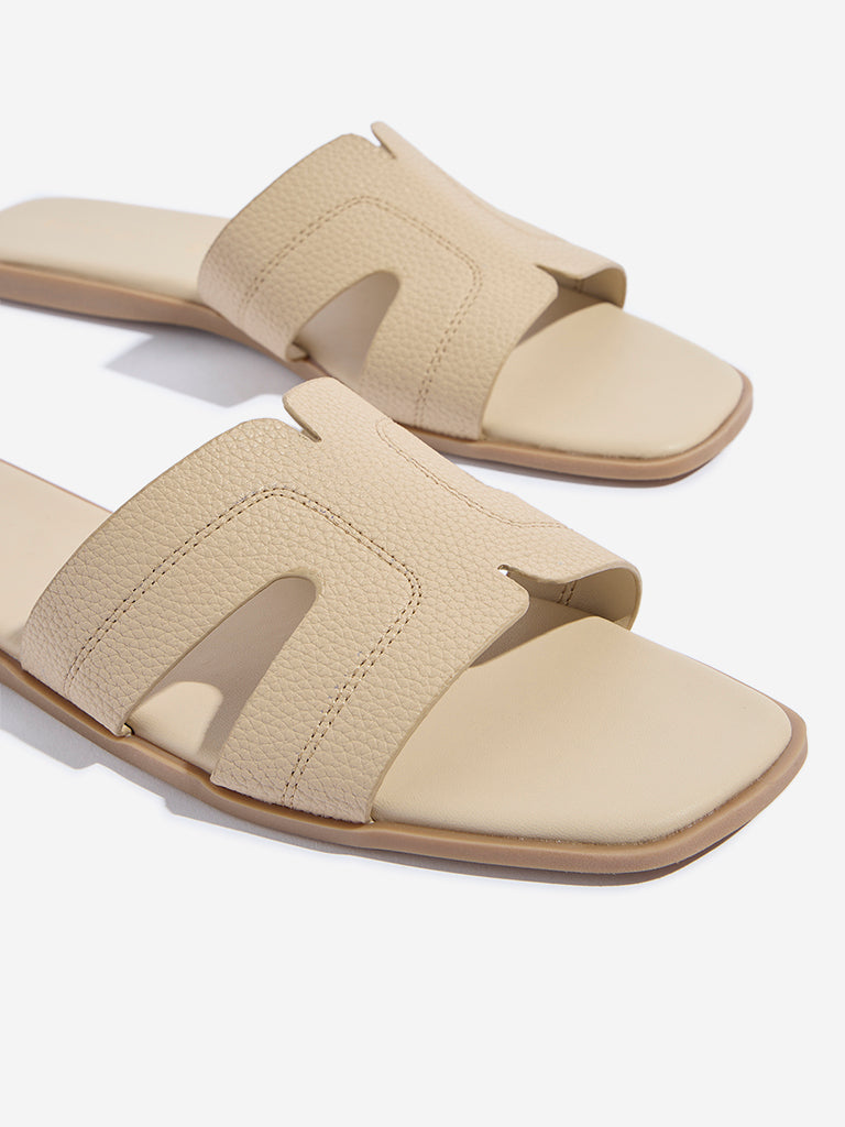 LUNA BLU Beige Embroidered Slides - Image 3