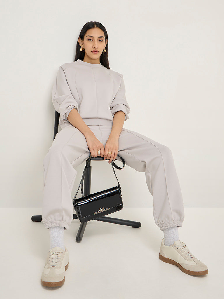 LOV Grey Solid Mid-Rise Joggers