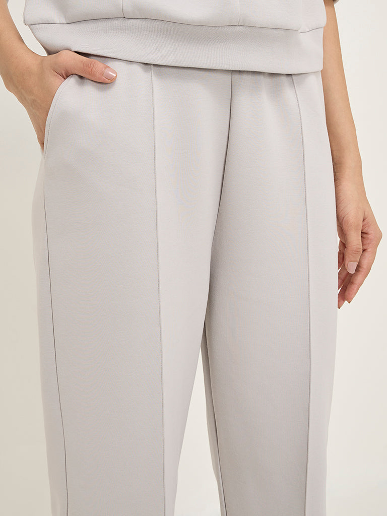 LOV Grey Solid Mid-Rise Joggers - Image 2