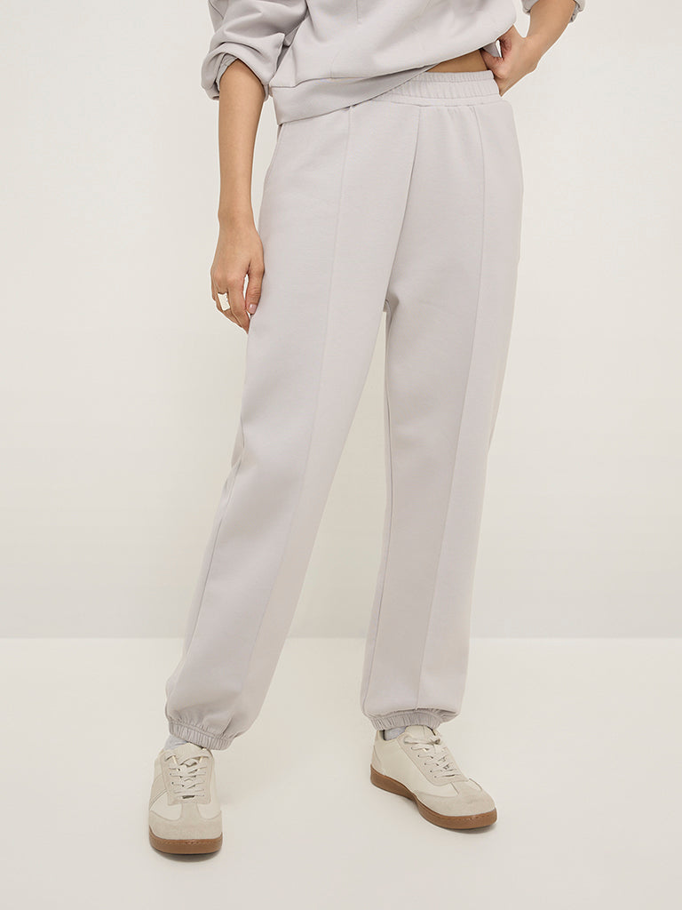 LOV Grey Solid Mid-Rise Joggers - Image 3