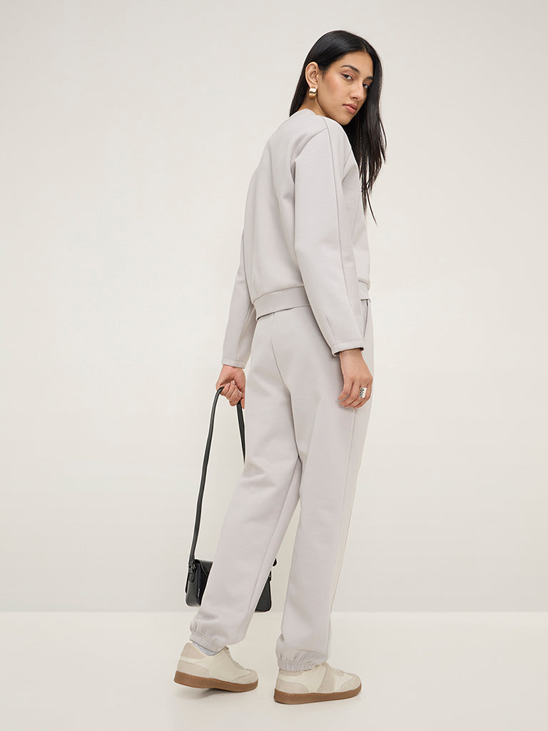 LOV Grey Solid Mid-Rise Joggers - Image 4