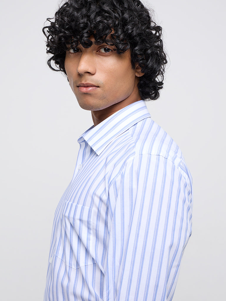 WES Formals White Striped Relaxed-Fit Cotton Shirt - Image 2