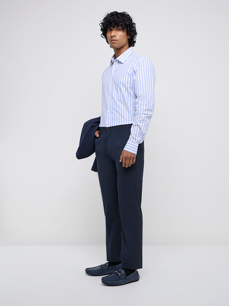 WES Formals White Striped Relaxed-Fit Cotton Shirt - Image 3