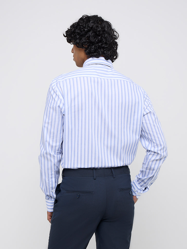 WES Formals White Striped Relaxed-Fit Cotton Shirt - Image 4
