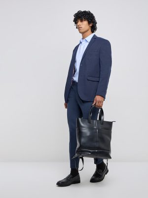 WES Formals Navy Carrot-Fit Mid-Rise Trousers