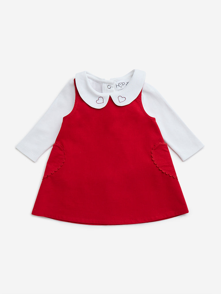 HOP Baby Red Cotton T-Shirt & Pinafore Set