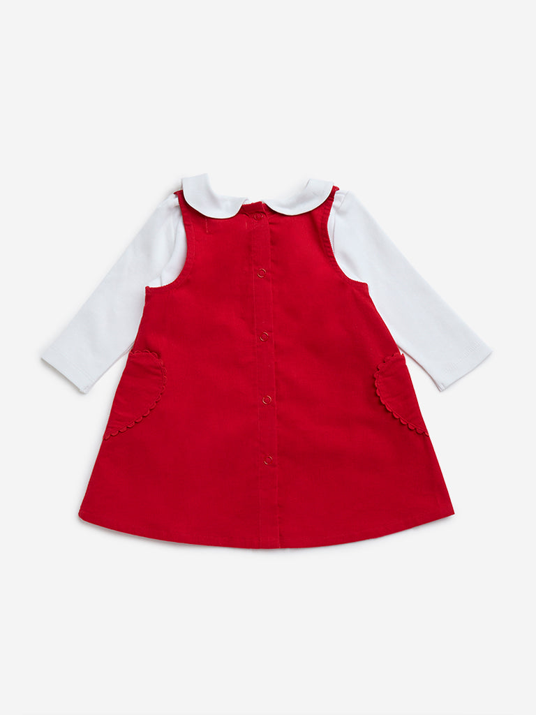 HOP Baby Red Cotton T-Shirt & Pinafore Set - Image 2