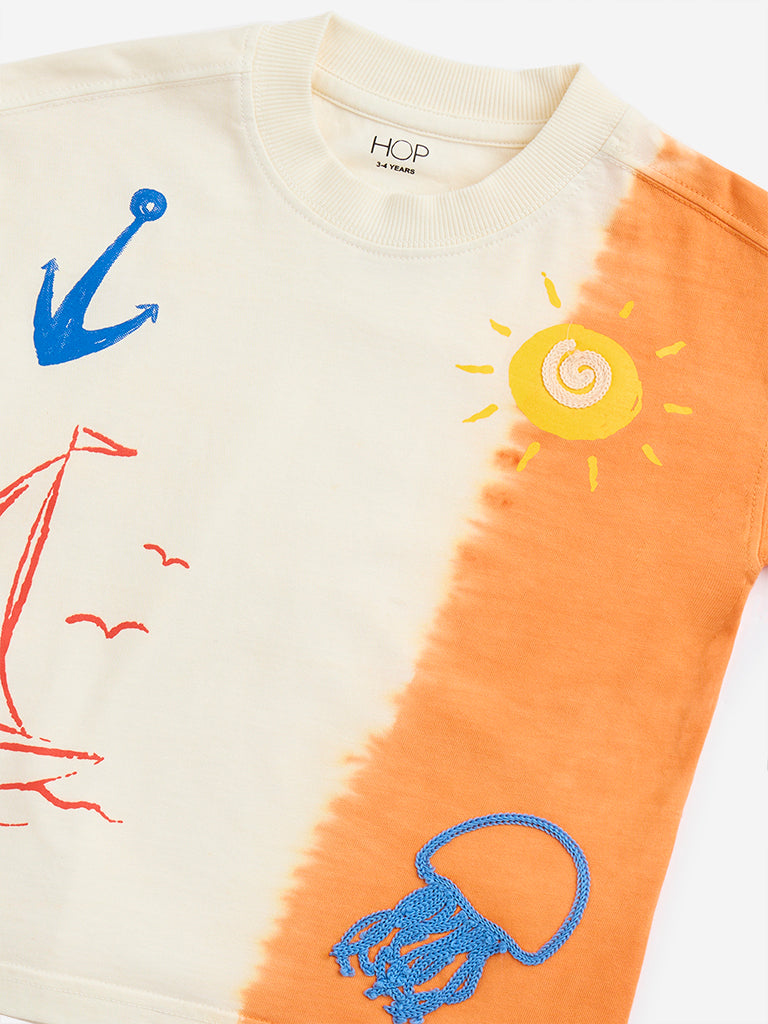 HOP Kids Orange Sea-Inspired Cotton T-Shirt - Image 3
