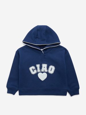 HOP Kids Navy Text Applique-Detailed Cotton-Blend Hoodie