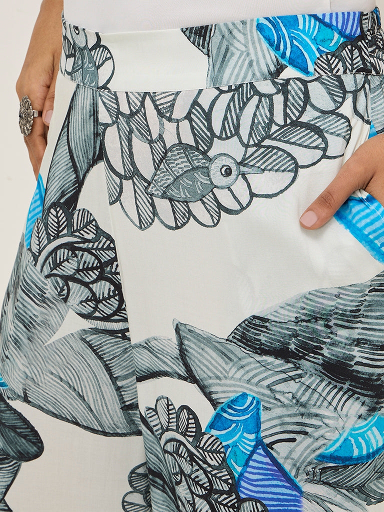 Diza White Gond Printed Ethnic Pants - Image 4