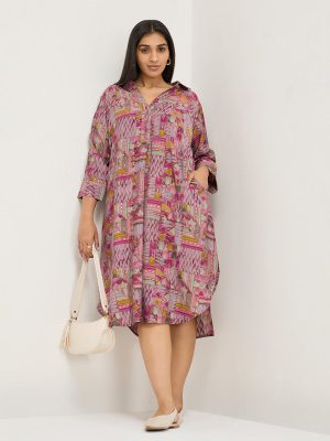 Diza Pink Indie-Printed A-Line Dress