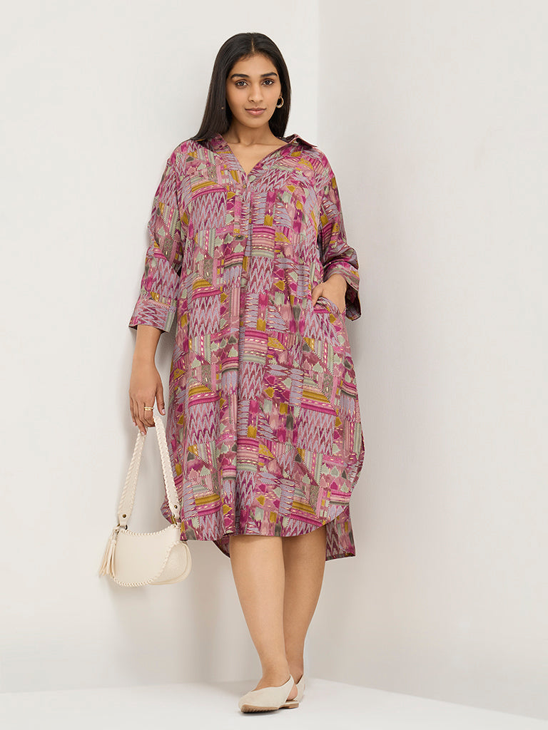 Diza Pink Indie-Printed A-Line Dress